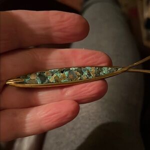 Vintage Tumbaga fish with crushed turquoise